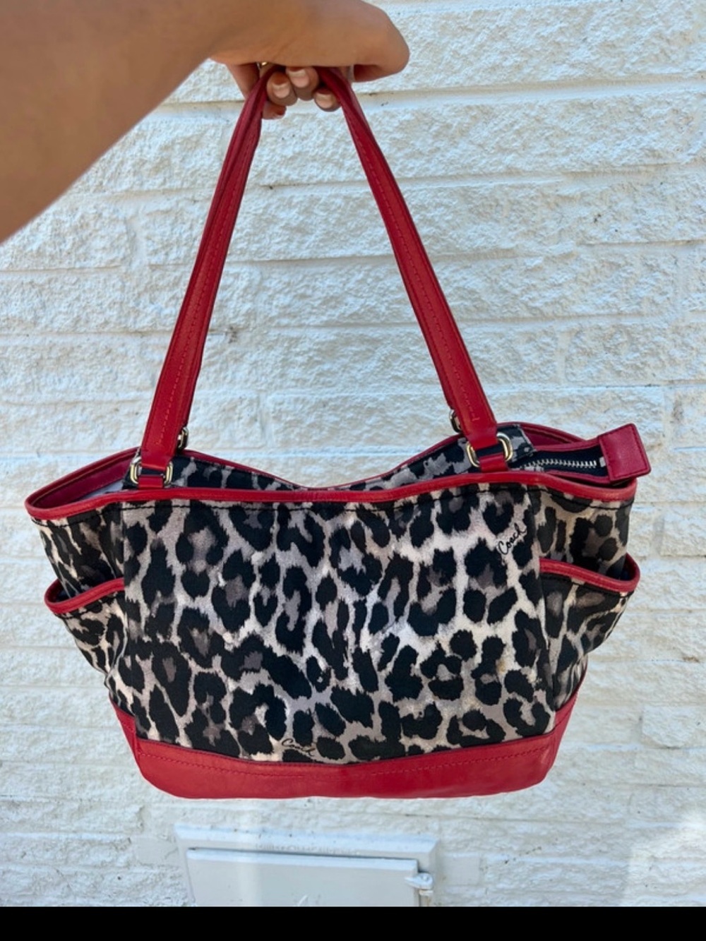 Coach Leopard Print Tote with Red Trim